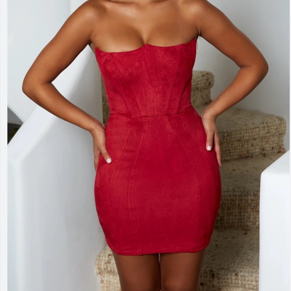 Strapless Faux Suede mini Dress by Oh Polly ♥️